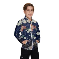 Japanese Wave Koi Illustration Pattern Kids  Windbreaker by Ndabl3x