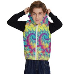 Fractal Spiral Abstract Background Vortex Yellow Kids  Stylish Hooded Puffer Vest by Ket1n9