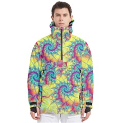 Fractal Spiral Abstract Background Vortex Yellow Men s Pullover Zip Ski And Snowboard Waterproof Breathable Jacket by Ket1n9