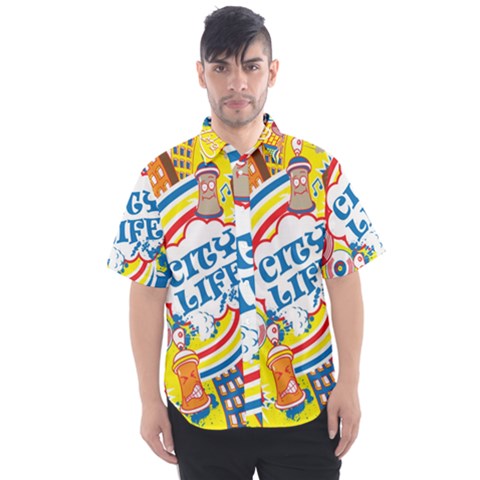 Colorful City Life Horizontal Seamless Pattern Urban City Men s Short Sleeve Shirt by Bedest