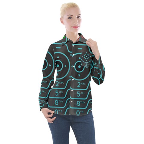 Retro Mobile Device Output Device Women s Long Sleeve Pocket Shirt by Bedest