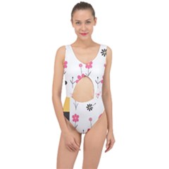  Minimalist Pattern With Simple Lines,flower And Shapes, Creating A Clean And Modern Center Cut Out Swimsuit by myclothy