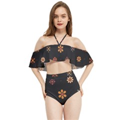 Minimalist Pattern With Simple Lines,flower And Shapes, Creating A Clean And Modern Halter Flowy Bikini Set  by myclothy