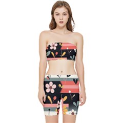  Minimalist Pattern With Simple Lines,flower And Shapes, Creating A Clean And Modern Stretch Shorts And Tube Top Set by myclothy