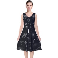 Cosmic Black Space Star V-neck Midi Sleeveless Dress  by Ndabl3x