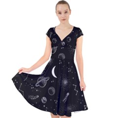 Cosmic Black Space Star Cap Sleeve Front Wrap Midi Dress by Ndabl3x