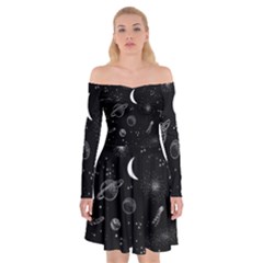 Cosmic Black Space Star Off Shoulder Skater Dress by Ndabl3x