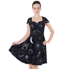 Cosmic Black Space Star Cap Sleeve Midi Dress by Ndabl3x