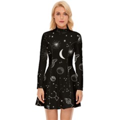 Cosmic Black Space Star Long Sleeve Velour Longline Dress by Ndabl3x