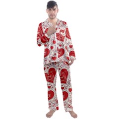 Be My Valentine Men s Long Sleeve Satin Pajamas Set by pollyparadiseartshop