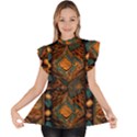 Tribal Chic Ruffle Collar Short Sleeve Chiffon Top View1