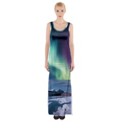 Northern Lights Aurora Night Nature Thigh Split Maxi Dress by Posterlux