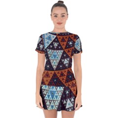 Fractal Triangle Geometric Abstract Pattern Drop Hem Mini Chiffon Dress by Cemarart