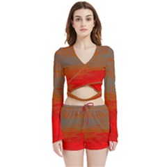 Crimson Skys Velvet Wrap Crop Top And Shorts Set by RiverRootz