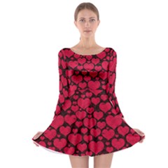 Valentines Day Hearts Pattern Love Red Long Sleeve Skater Dress by Maspions