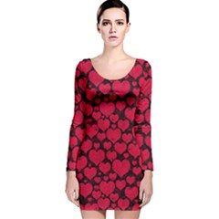 Valentines Day Hearts Pattern Love Red Long Sleeve Velvet Bodycon Dress by Maspions