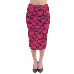 Valentines Day Hearts Pattern Love Red Velvet Midi Pencil Skirt by Maspions