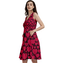 Valentines Day Hearts Pattern Love Red Sleeveless V-neck Skater Dress With Pockets by Maspions