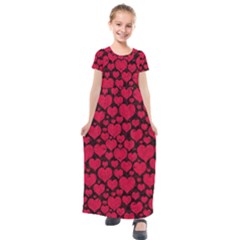 Valentines Day Hearts Pattern Love Red Kids  Short Sleeve Maxi Dress by Maspions