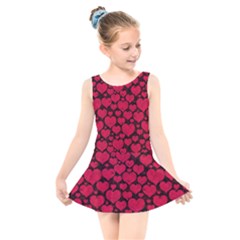 Valentines Day Hearts Pattern Love Red Kids  Skater Dress Swimsuit by Maspions