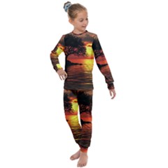 Sunset Nature Sea Dusk Landscape Kids  Long Sleeve Set  by Salmanaz77