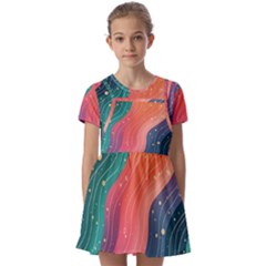 Art Abstract Pattern Kids  Short Sleeve Pinafore Style Dress by Salmanaz77