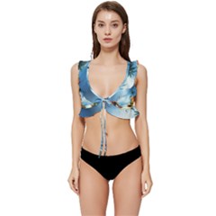 Delicate Watercolor Painting Surreal Oasis Scene With Intense Dramatic Lighting Low Cut Ruffle Edge Bikini Top