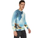 Delicate Watercolor Painting Surreal Oasis Scene With Intense Dramatic Lighting Men s Fleece Sweatshirt View3