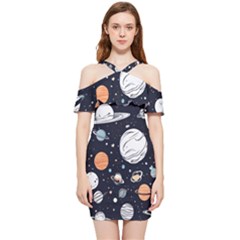 Space Galaxy Universe Stars Sky Shoulder Frill Bodycon Summer Dress by Paksenen