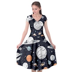 Space Galaxy Universe Stars Sky Cap Sleeve Wrap Front Dress by Paksenen