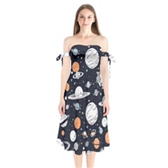 Space Galaxy Universe Stars Sky Shoulder Tie Bardot Midi Dress by Paksenen