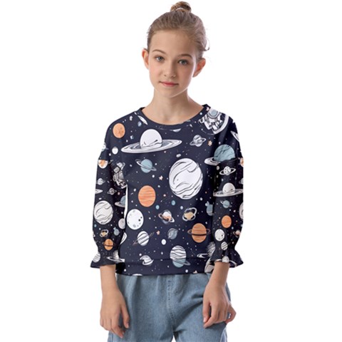 Space Galaxy Universe Stars Sky Kids  Cuff Sleeve Top by Paksenen