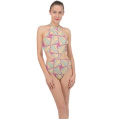 Abstract Pattern Design Scrapbooking Halter Side Cut Swimsuit by Paksenen