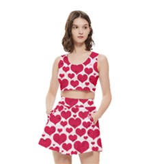 Hearts Valentine Pattern Seamless Women s Crop Top Pleated Skater Rave Skirt by Bedest