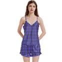 Blue Tartan Plaid 1 V-Neck Satin Loungewear Set View1