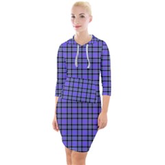 Blue Tartan Plaid 1 Quarter Sleeve Hood Bodycon Dress by dressshop