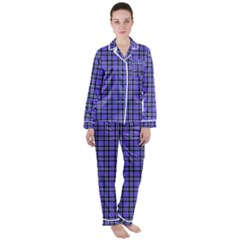 Blue Tartan Plaid 1 Women s Long Sleeve Satin Pajamas Set by dressshop