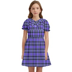 Blue Tartan Plaid 1 Kids  Bow Tie Puff Sleeve Dress by dressshop