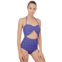 Blue Tartan Plaid 1 Scallop Top Cut Out Swimsuit by dressshop