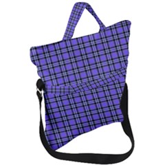 Blue Tartan Plaid 1 Fold Over Handle Tote Bag by dressshop