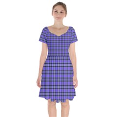 Blue Tartan Plaid 1 Short Sleeve Bardot Dress by dressshop