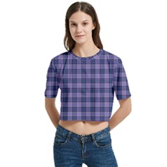 Purple Plaid Tartan 1 Women s Round Neck Short Sleeve Crop Top by dressshop