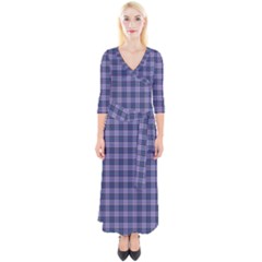 Purple Plaid Tartan 1 Quarter Sleeve Wrap Maxi Dress by dressshop