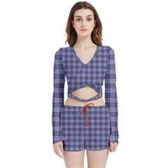 Purple Plaid Tartan 1 Velvet Wrap Crop Top And Shorts Set by dressshop