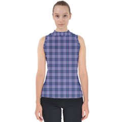 Purple Plaid Tartan 1 Mock Neck Shell Top by dressshop