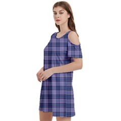 Purple Plaid Tartan 1 Women s Cold Shoulder Round Neck Mini Dress by dressshop