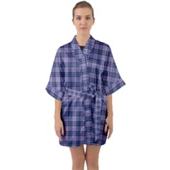 Purple Plaid Tartan 1 Half Sleeve Satin Kimono  by dressshop