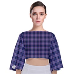 Purple Plaid Tartan 1 Tie Back Butterfly Sleeve Chiffon Top by dressshop