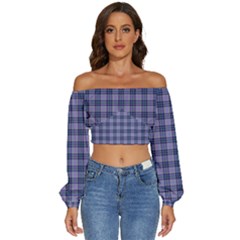 Purple Plaid Tartan 1 Long Sleeve Crinkled Weave Crop Top by dressshop