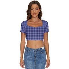 Purple Plaid Tartan 1 Short Sleeve Square Neckline Crop Top  by dressshop